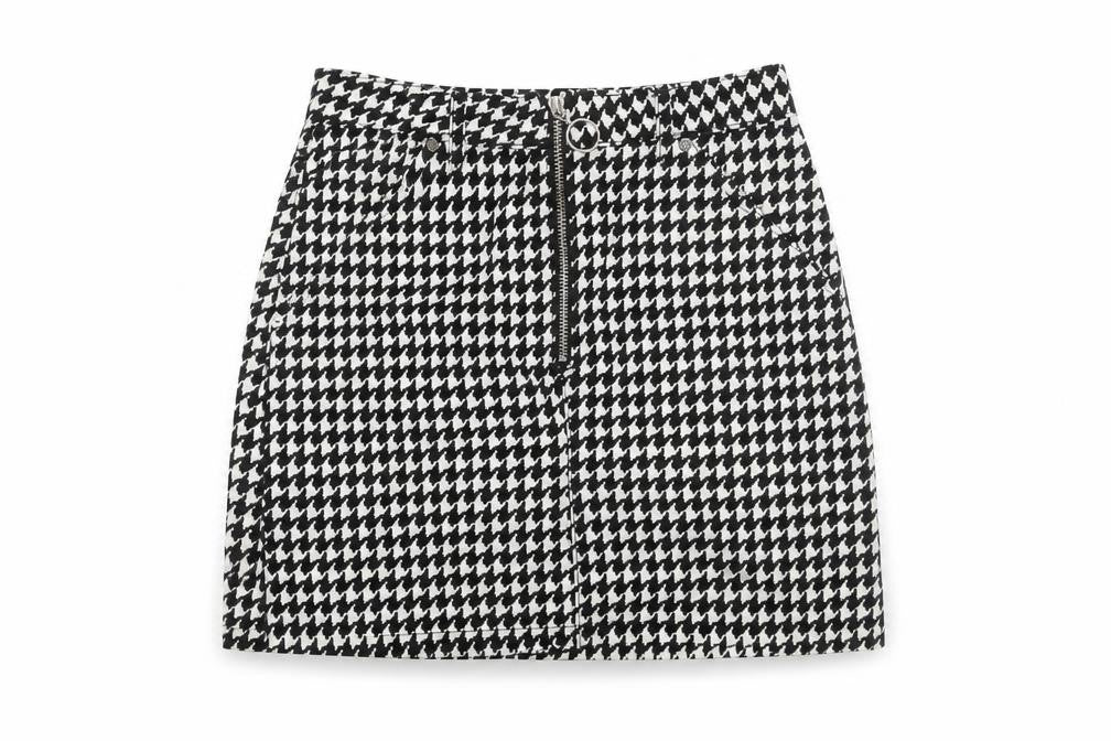 Topshop Women's Black & White Check Mini Skirt
