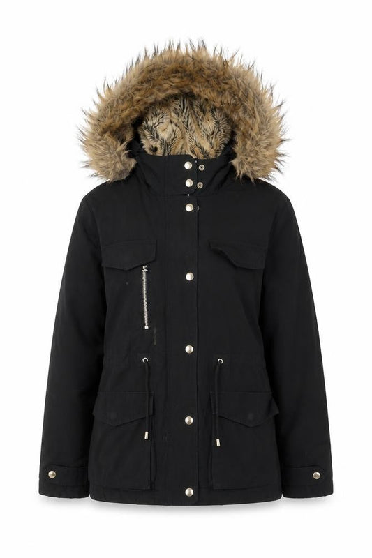 Topshop Women's Black Hooded Parka Jacket Size 10