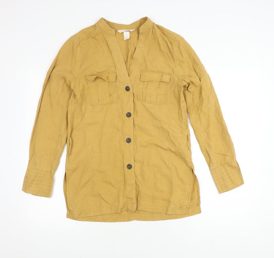 H&M Women's Yellow Button-Up Lyocell Shirt Size 8