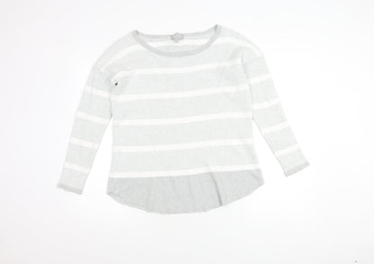 Additional front view of Pure Collection Women's Grey Striped jumper, size 12