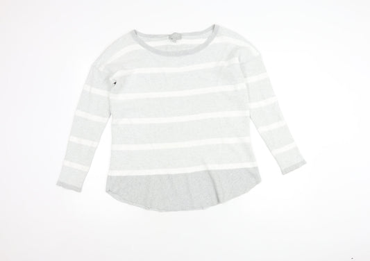 Pure Collection Women's Grey Striped Pullover Jumper Size 12