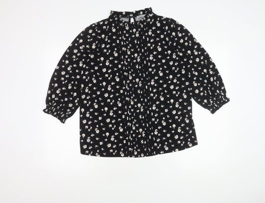 Oasis Women's Black Floral Balloon Sleeve Top, M