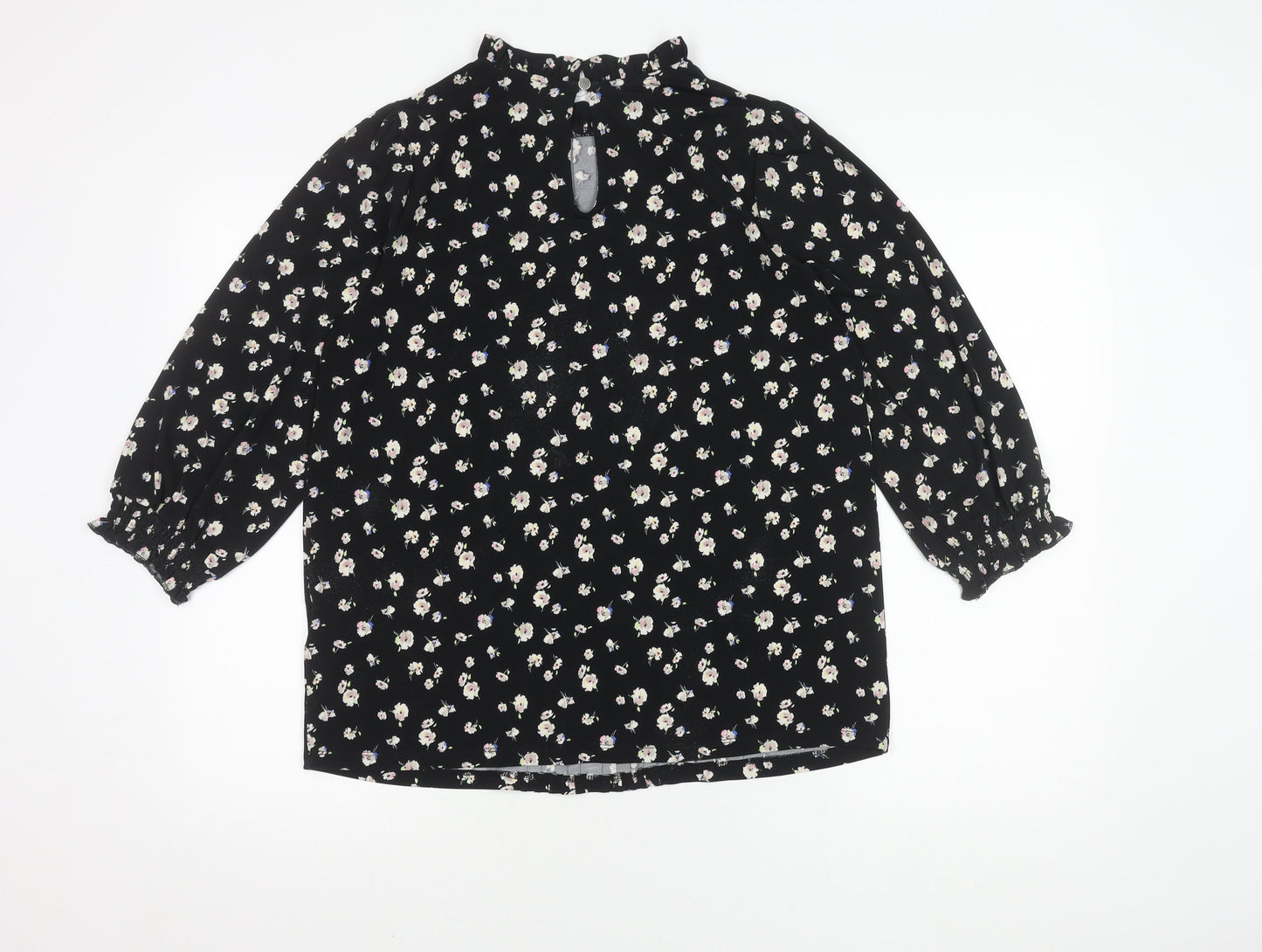 Oasis Women's Black Floral Balloon Sleeve Top, M