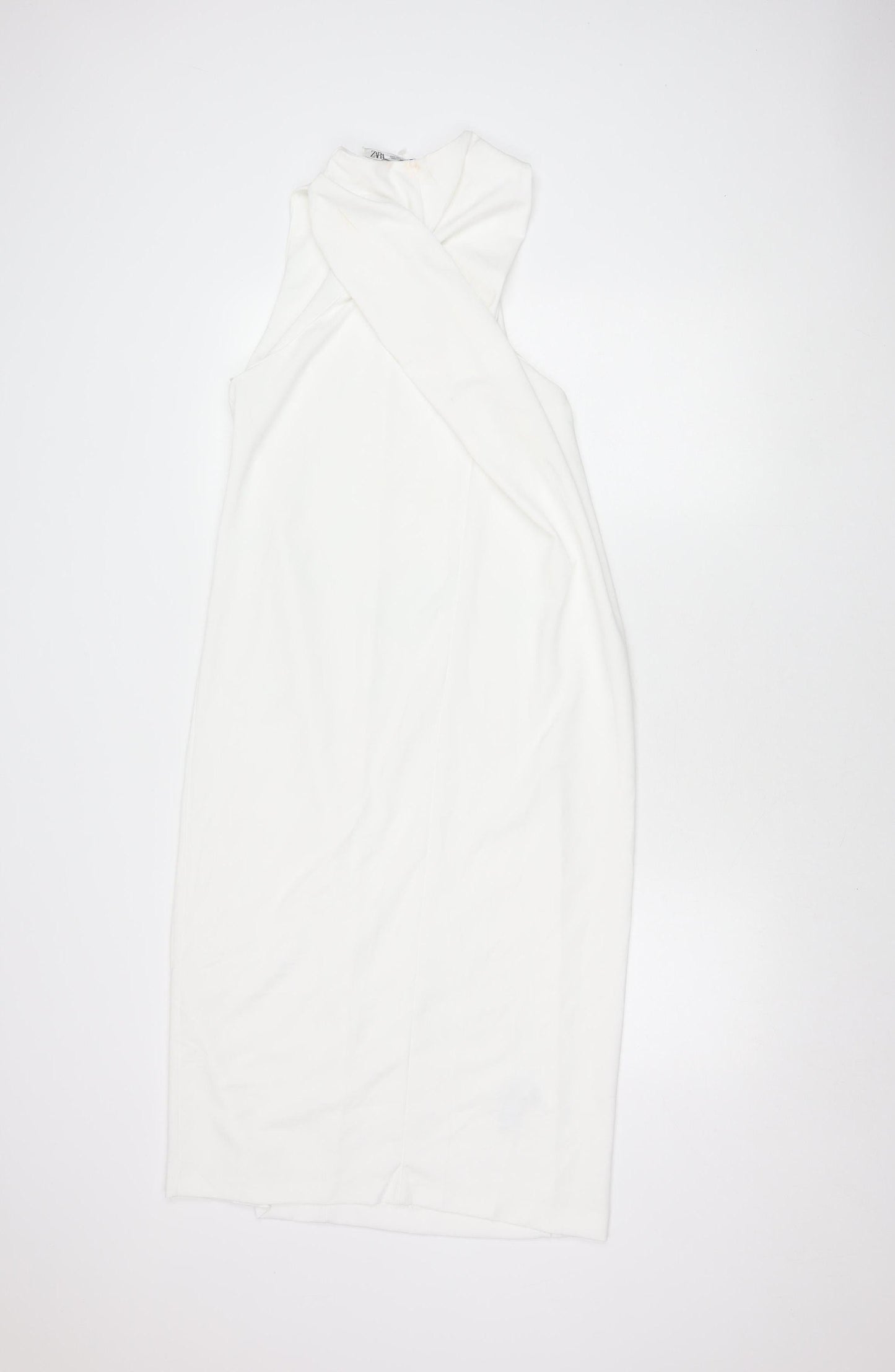ZARA Women's Ivory Midi Sheath Dress, L, Party/Cocktail