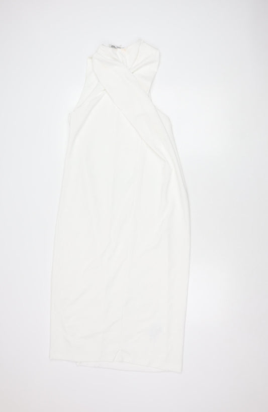ZARA Women's Ivory Midi Sheath Dress, L, Party/Cocktail