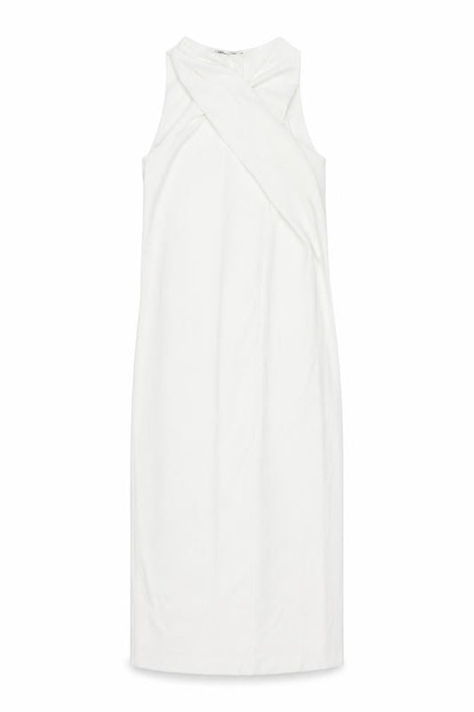 Zara Women's Ivory Midi Sheath Dress, L, Party/Cocktail