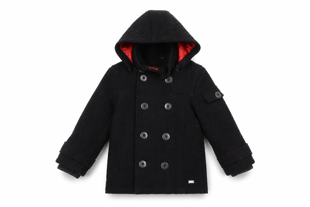 Baker Boys Black Pea Coat, 5 Years, Hooded, Double-Breasted