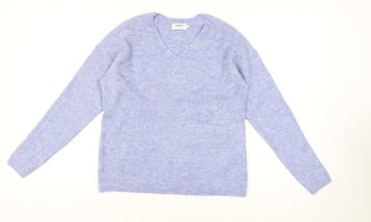 ONLY Women's Blue V-Neck Pullover Jumper S