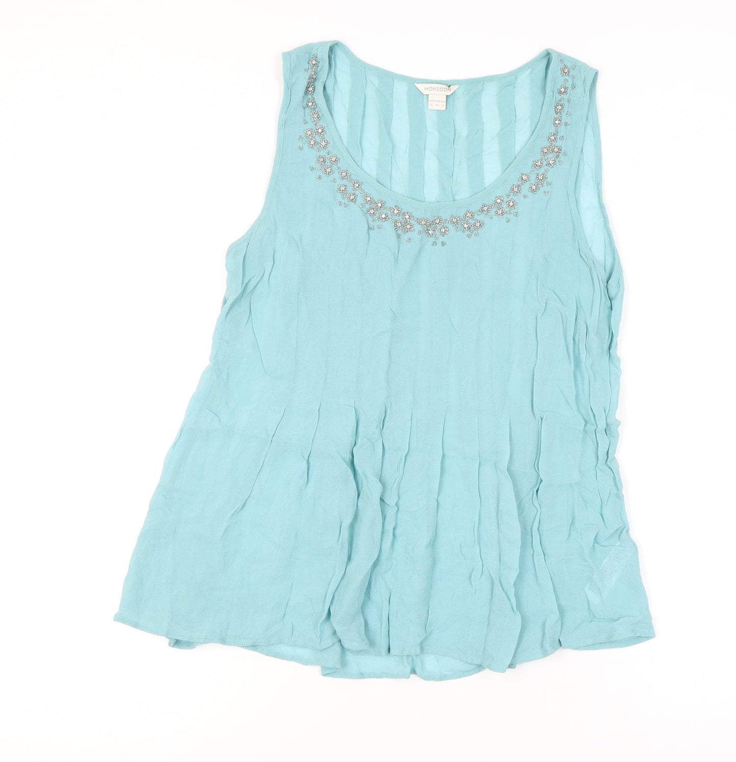 Monsoon Women's Blue Beaded Tank Top, Size 12