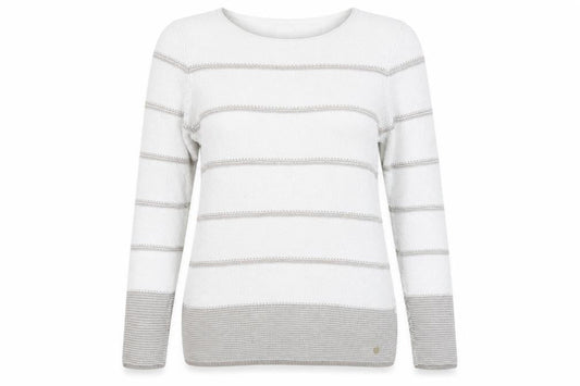 Olsen Women's White Striped Pullover Jumper Size 12