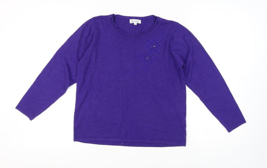 Fay Louise Women's Purple Jumper M/L Beaded Acrylic