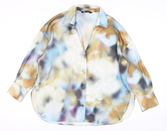Zara Women's Multicoloured Button-Up Shirt, Size 14