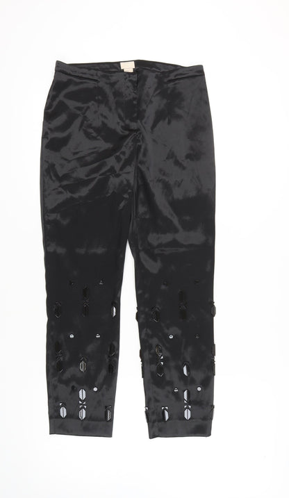 H&M Women's Black Cropped Trousers, Size 10, Stretch