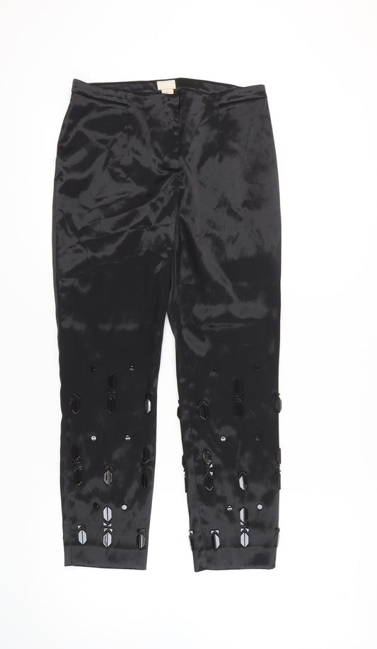 H&M Women's Black Cropped Trousers, Size 10, Stretch