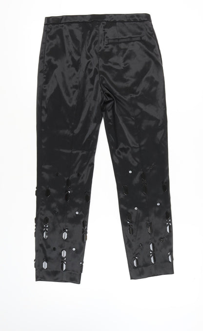 H&M Women's Black Cropped Trousers, Size 10, Stretch