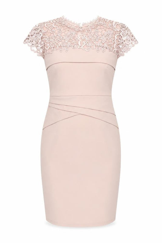 Lipsy Women's Beige Lace Pencil Dress, Size 10, Perfect for Events