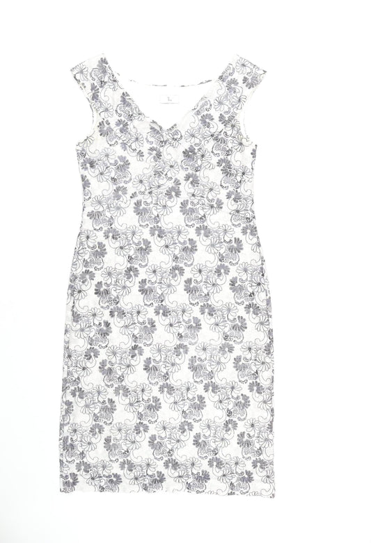 Tia Women's White Floral Sheath Dress Size 12