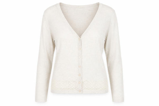 Front view of Alex & Co. Women's Beige V-Neck Cardigan, size 12