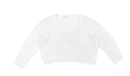 Zara Women's Beige V-Neck Chunky Knit Pullover - Size M