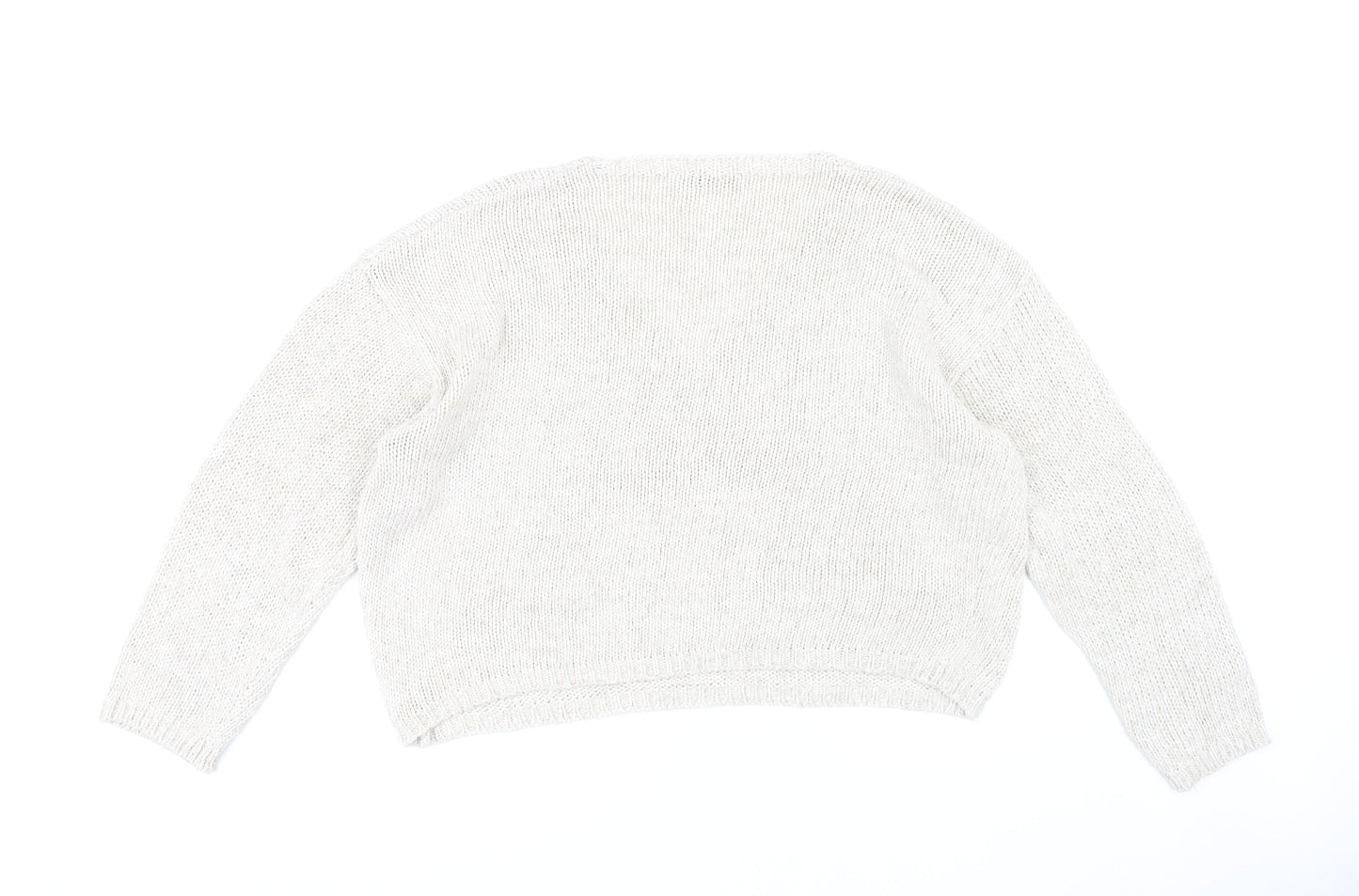 Zara Women's Beige V-Neck Chunky Knit Pullover - Size M