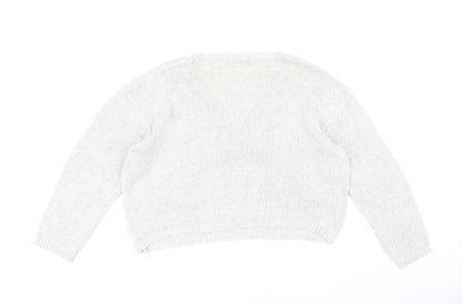 Zara Women's Beige V-Neck Chunky Knit Pullover - Size M