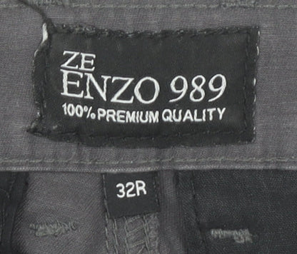 ZE ENZO Men's Grey Trousers Size 32