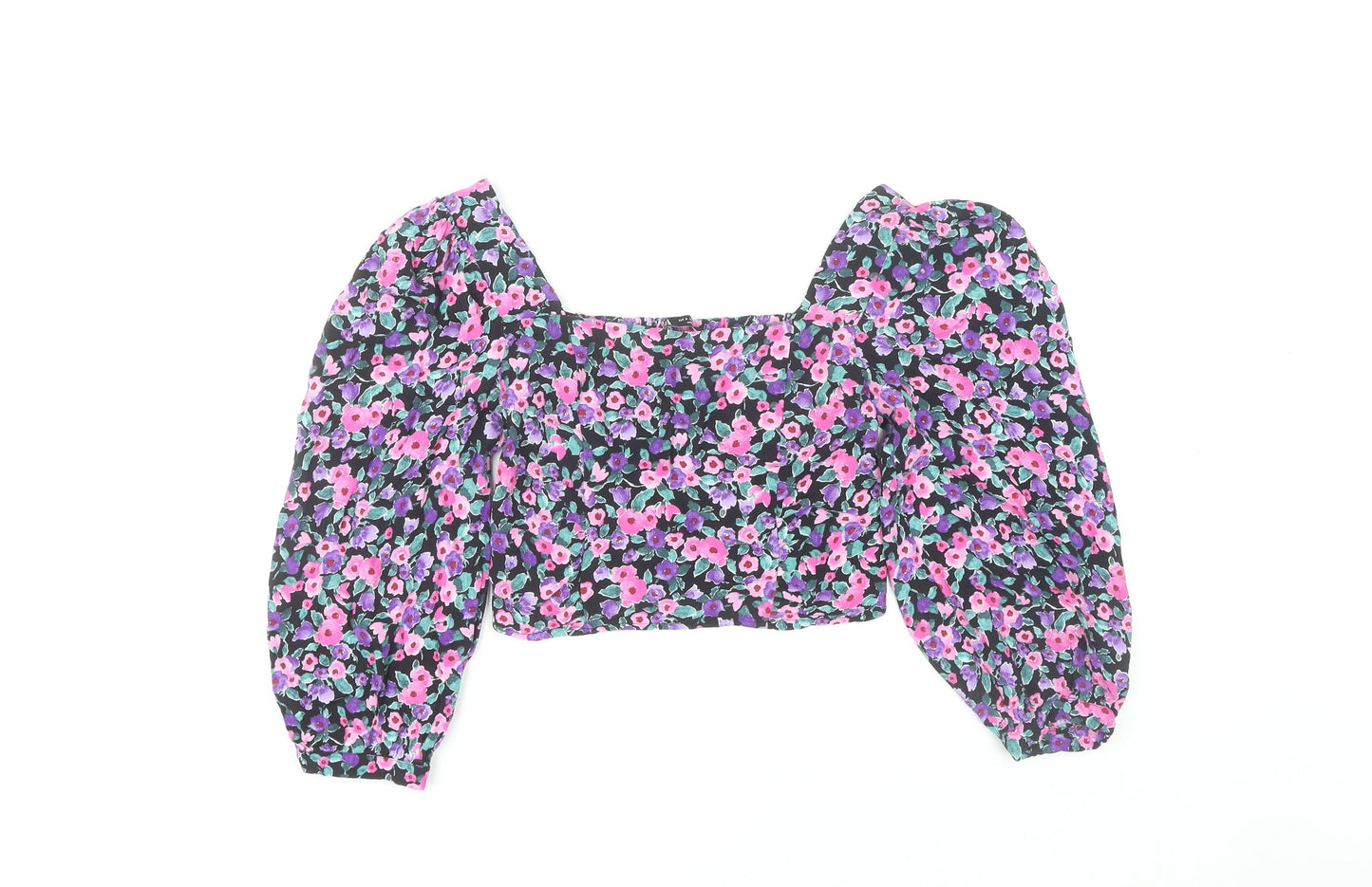 Zara Women's Floral Cropped Blouse, Multicoloured, Size S