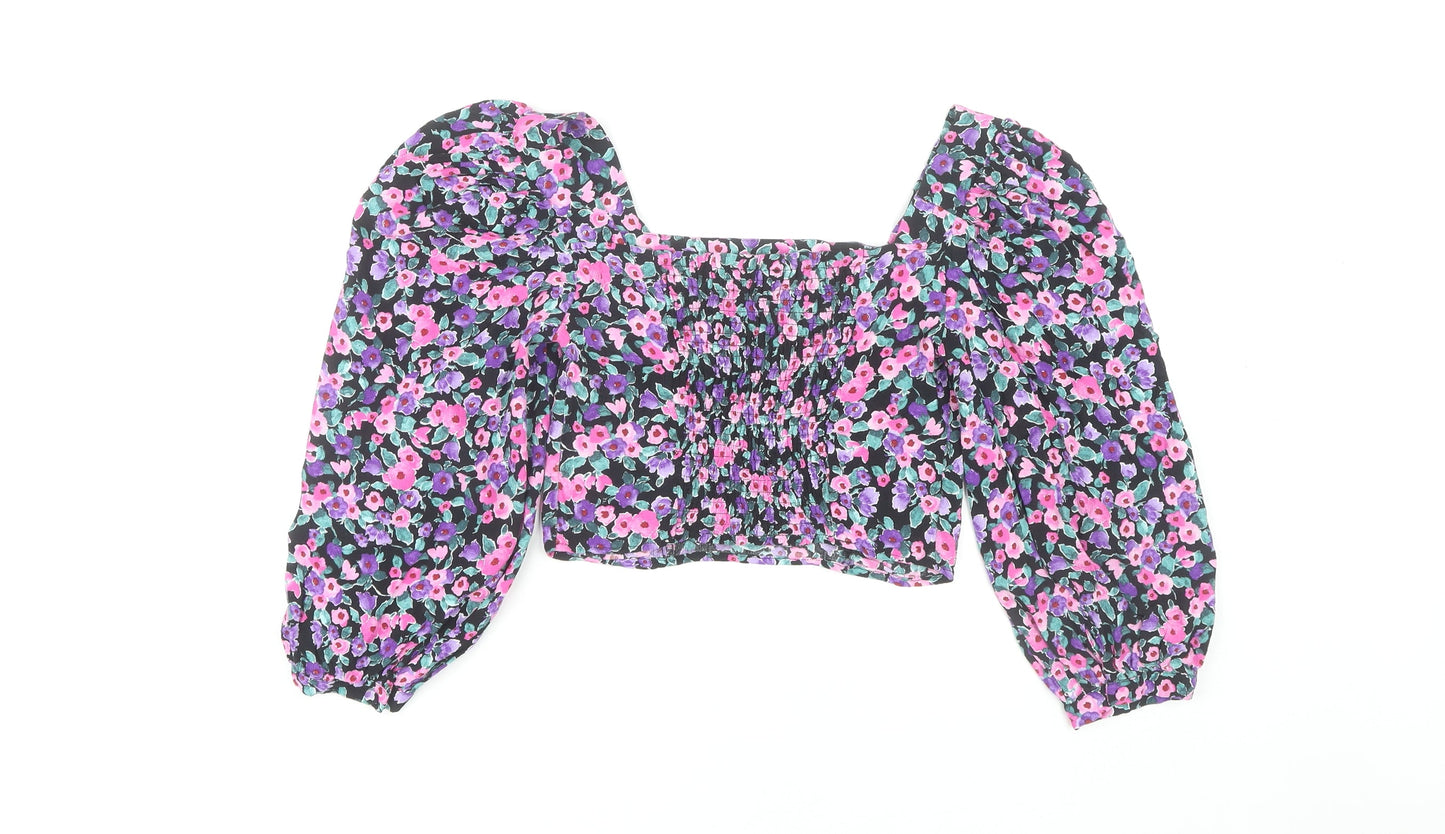 Zara Women's Floral Cropped Blouse, Multicoloured, Size S