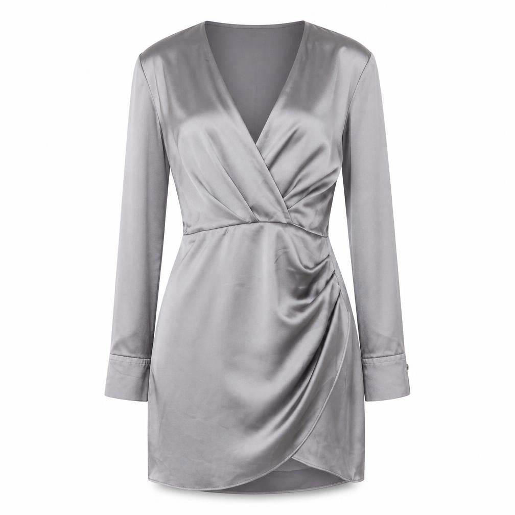 Zara Women's Grey V-Neck Wrap Dress Size 8
