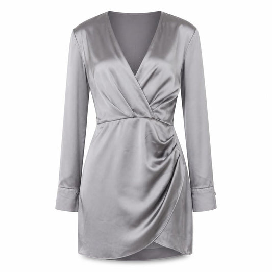 Zara Women's Grey V-Neck Wrap Dress Size 8