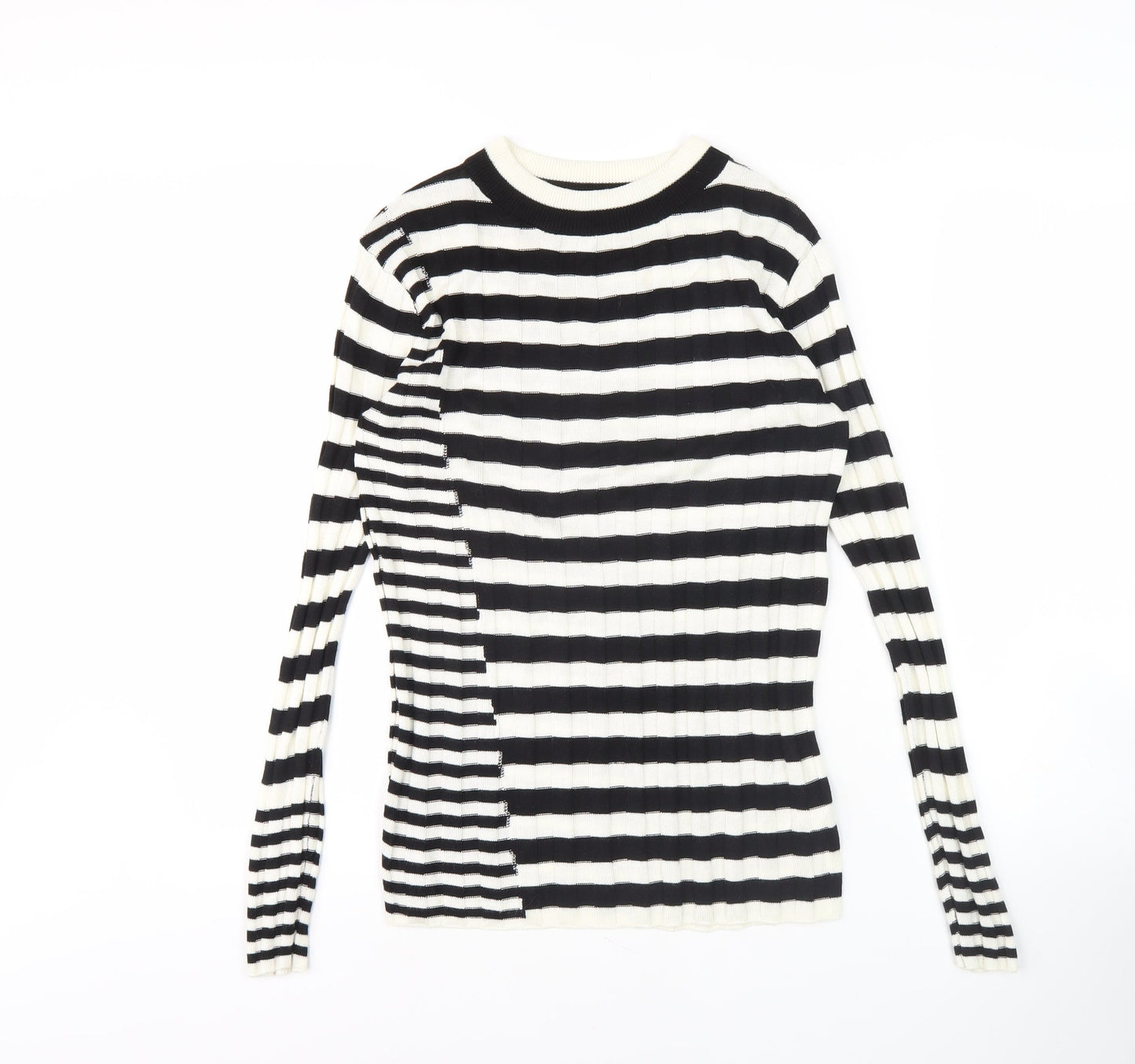 Next Women's Black Striped Pullover Size 12 Crew Neck