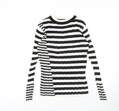 Next Women's Black Striped Pullover Size 12 Crew Neck