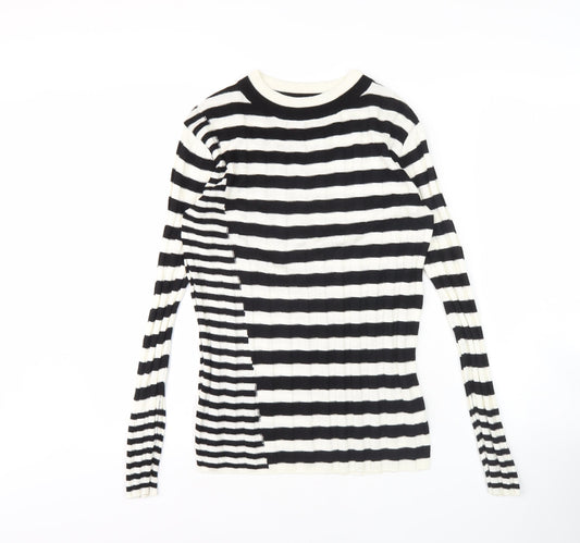 Next Women's Black Striped Pullover Size 12 Crew Neck