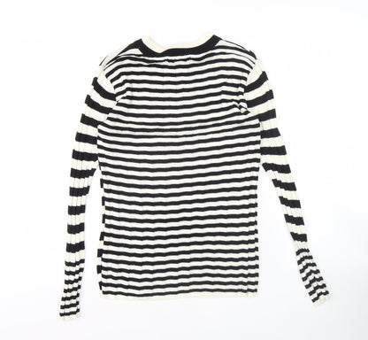 Next Women's Black Striped Pullover Size 12 Crew Neck