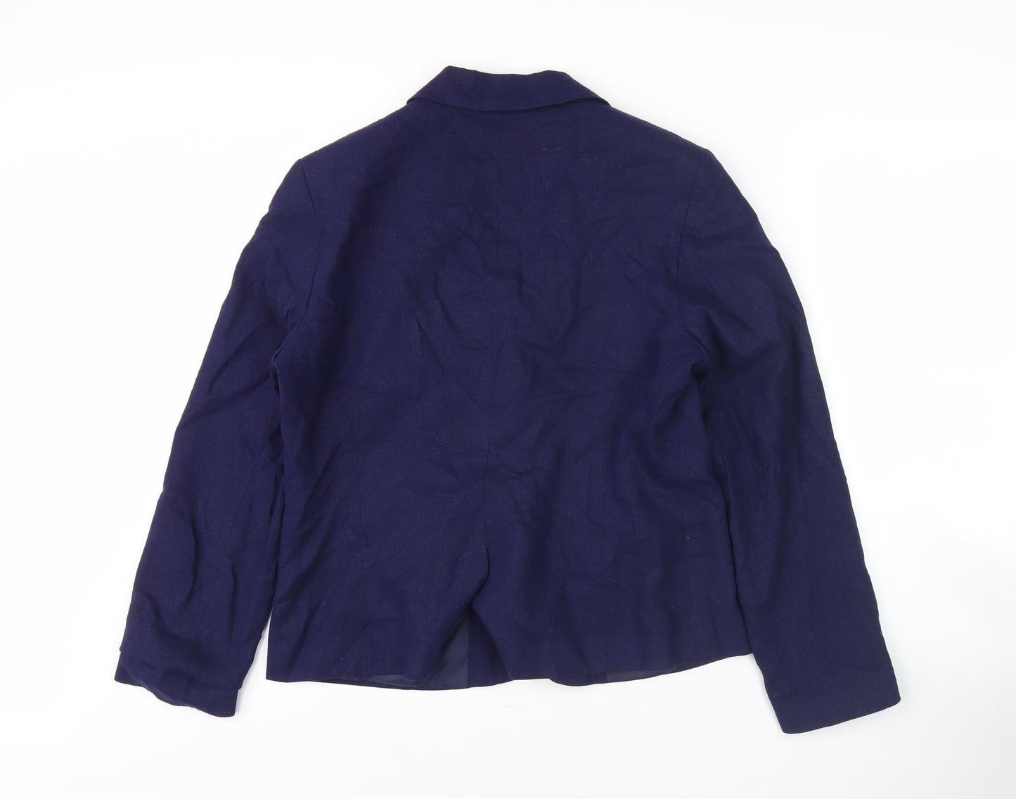 Classic Women's Blue Linen Blend Blazer - Size 14, Classic Fit