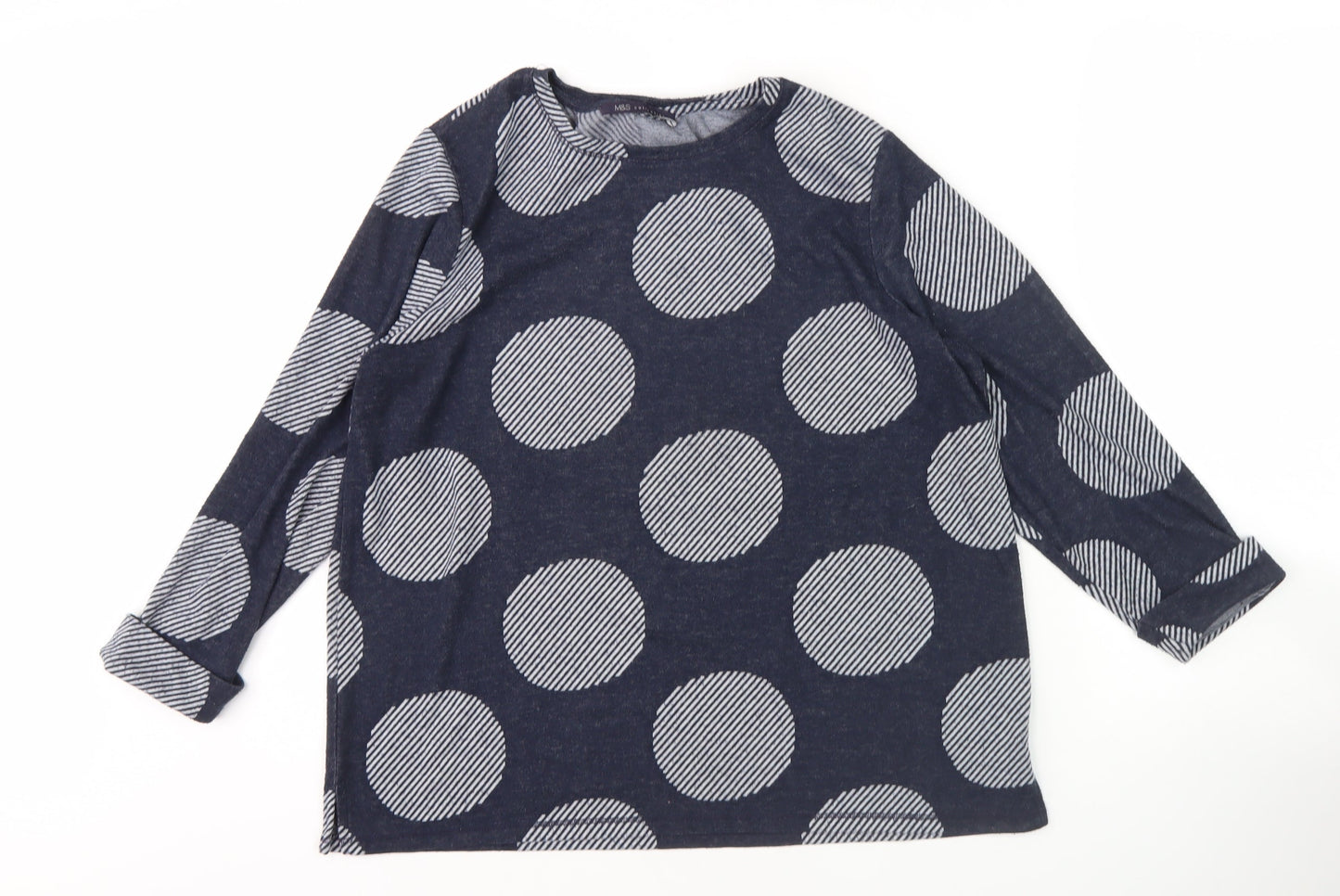 Marks and Spencer Women's Blue Polka Dot Top, Size 16