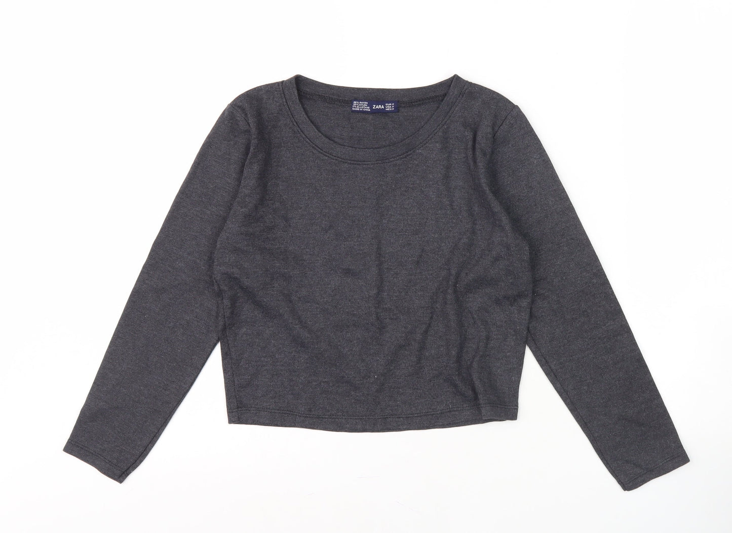 Zara Women's Grey Round Neck Long Sleeve T-Shirt