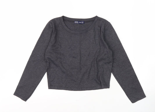 Zara Women's Grey Round Neck Long Sleeve T-Shirt