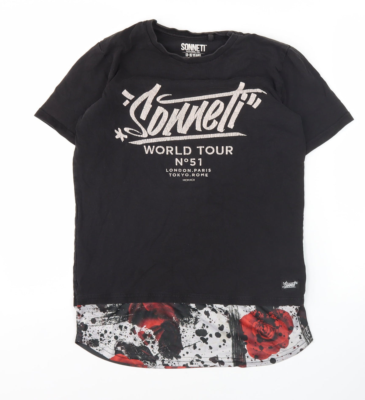 Sonneti Boys Black Graphic T-Shirt 13-14 Yrs - Short Sleeve, Logo