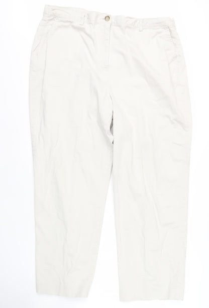 Additional front view of Lands' End women’s ivory straight trousers, size UK 18