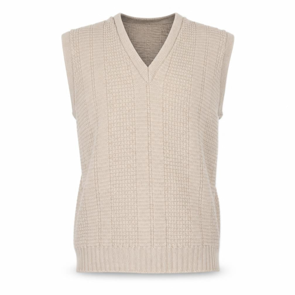 HG Men's Beige Wool Vest Medium V-Neck Knit Sleeveless