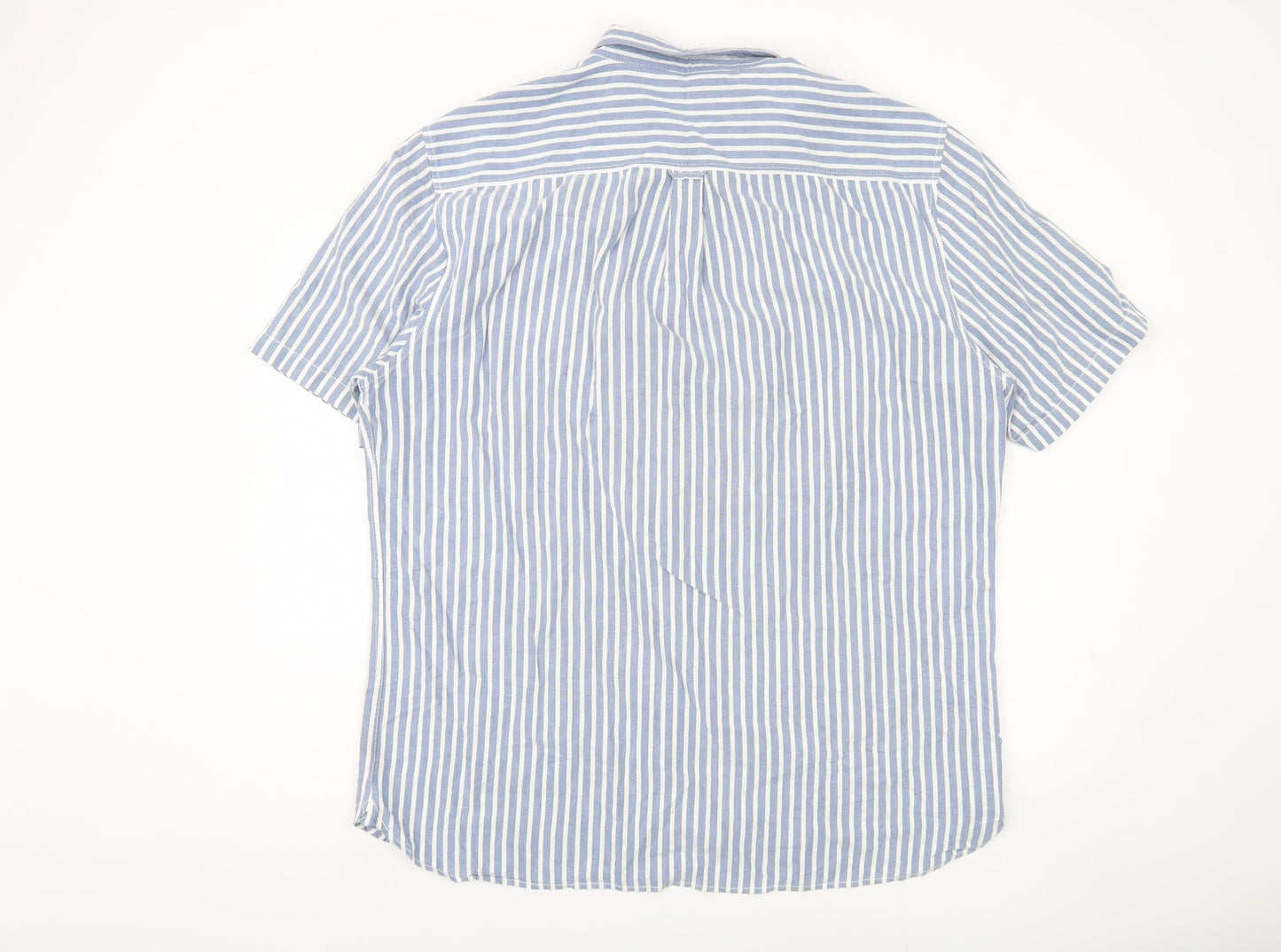 River Island Men's Blue Striped Short Sleeve Shirt - 2XL