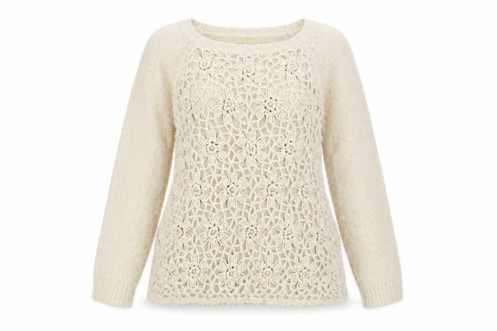 Apricot Women's Beige S Pullover Jumper with Crochet Detail