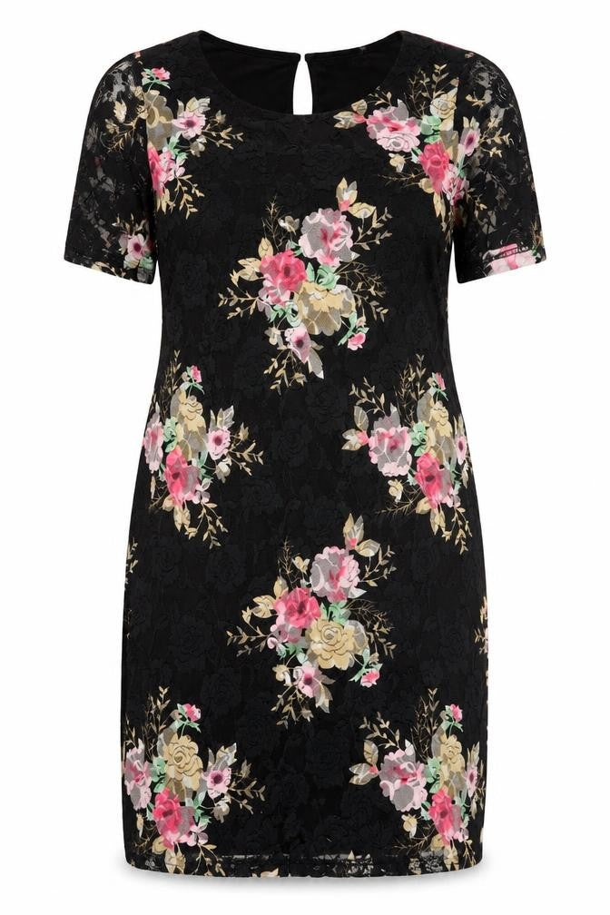 Select Women Black Floral Sheath Dress Size 14
