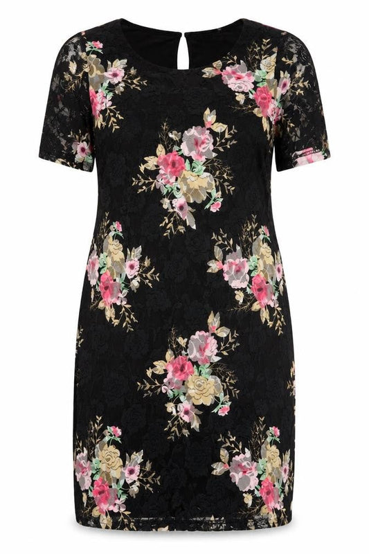 Select Women Black Floral Sheath Dress Size 14