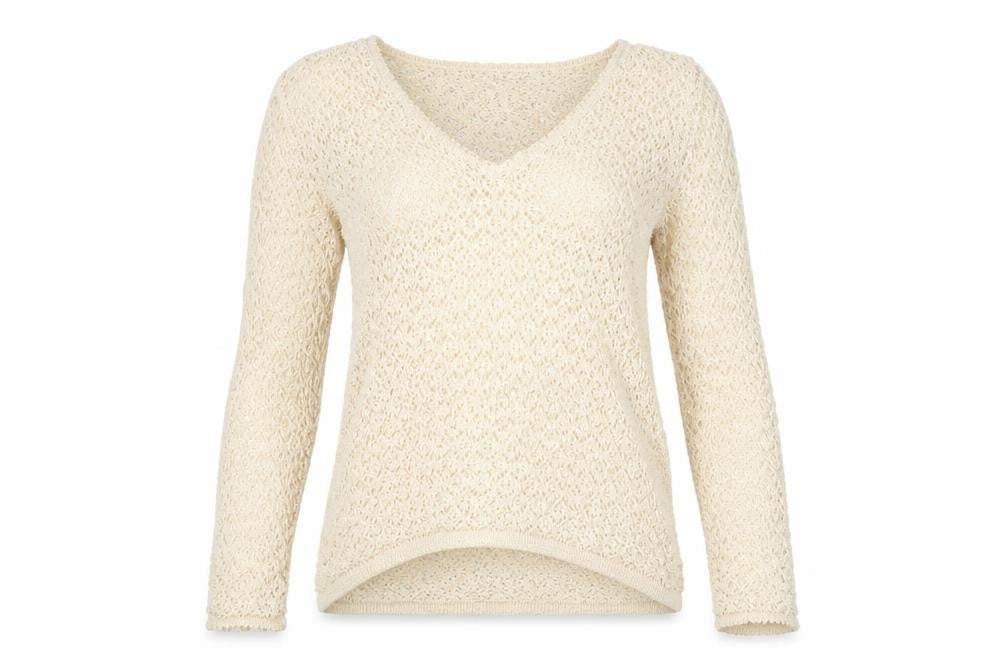 C & C Women's Beige V-Neck Knit Pullover Jumper