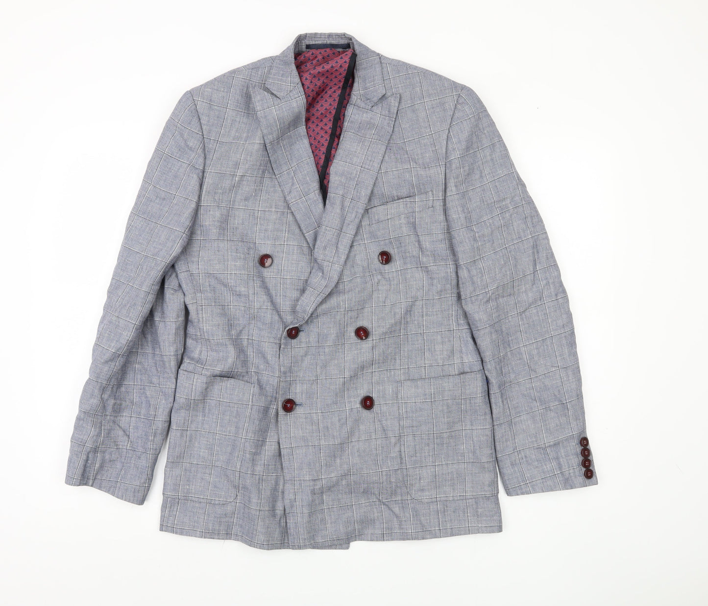 Duchamp Men's Grey Check Blazer, Size 38, Double-Breasted