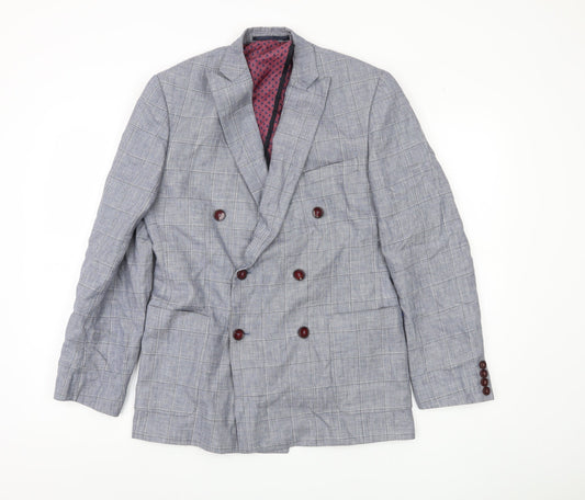 Duchamp Men's Grey Check Blazer, Size 38, Double-Breasted