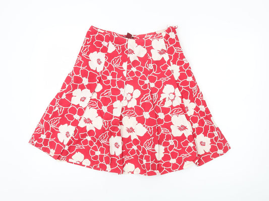 H&M Women's Red Floral A-Line Skirt Size 6