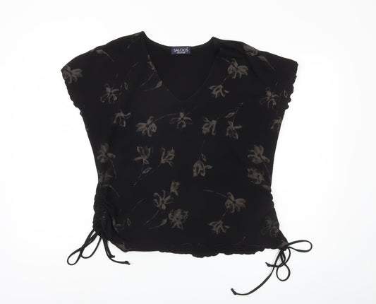 Saloos Collection Women's Black XL V-Neck Floral Top